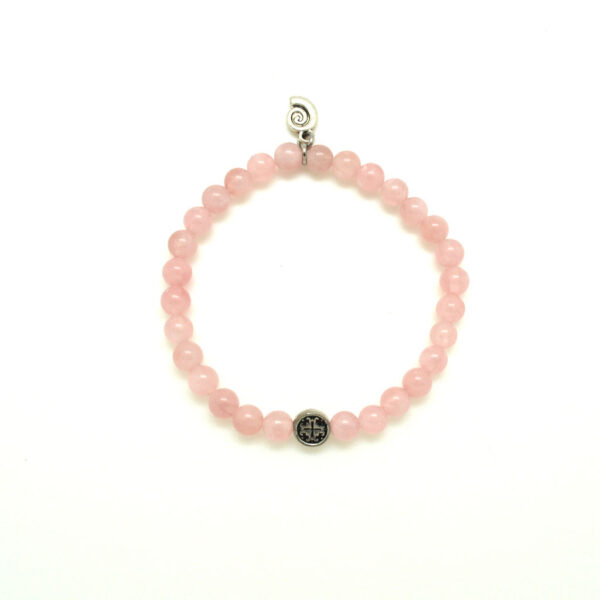 Rose Quartz Faceted Elastic Bracelet with Aquarius Wellness Nautilus Charm (6MM)