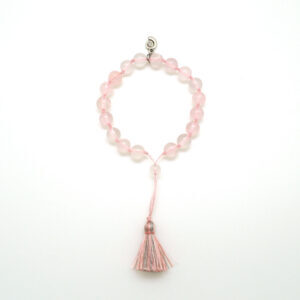 Rose Quartz Mini Tassel Bracelet with Aquarius Wellness Nautilus Charm (8MM)